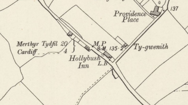 OS map of 1898 showing the Hollybush Inn Cardiff