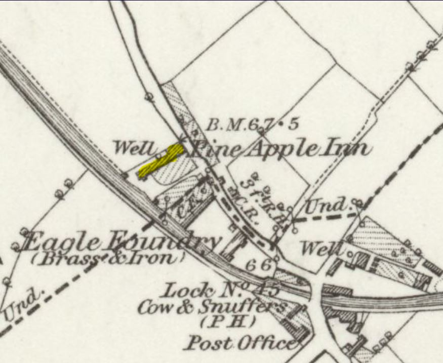 1886 OS map showing the Pineapple Inn Cardiff