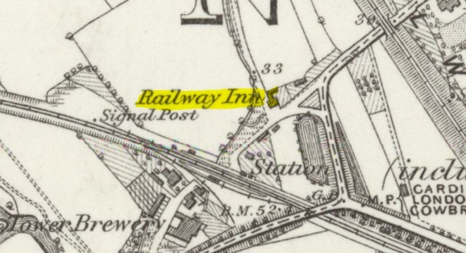 OS map showing the Railway Inn pub Cardiff