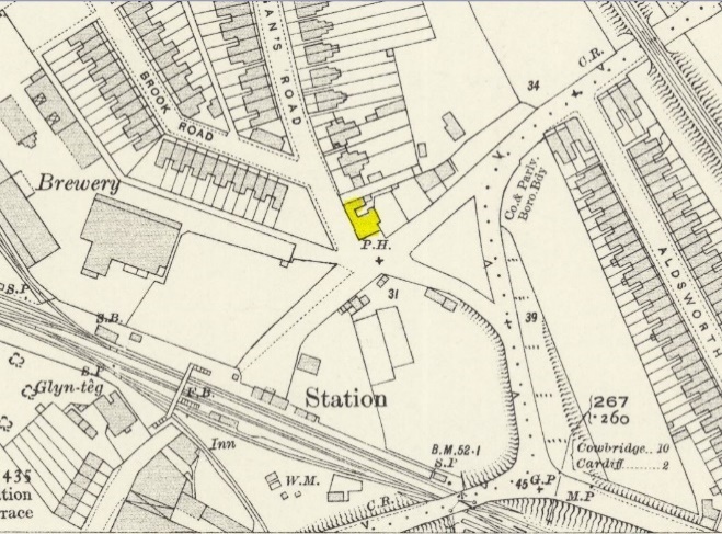 1920 OS map showing the Railway Inn Cardiff