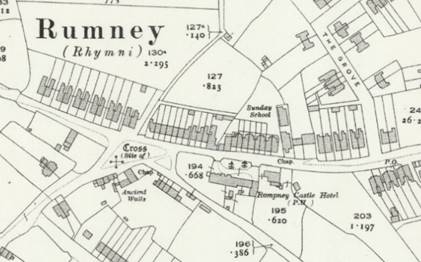 1919 OS map showing the Rompney Castle Hotel, Cardiff