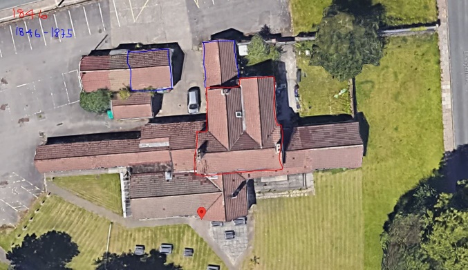 Aerial photo showing phasing of the Wolfs Castle pub, Cardiff