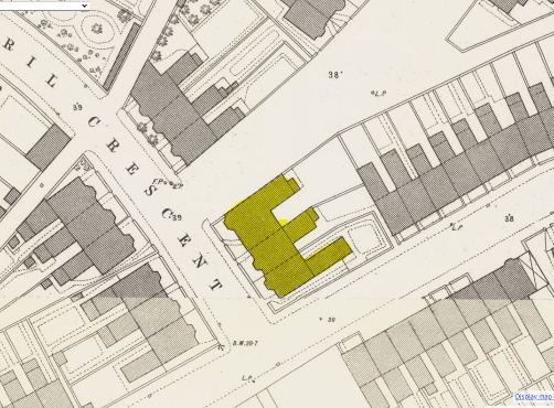 OS map of 1879 showing Roath Cons Club Cardiff