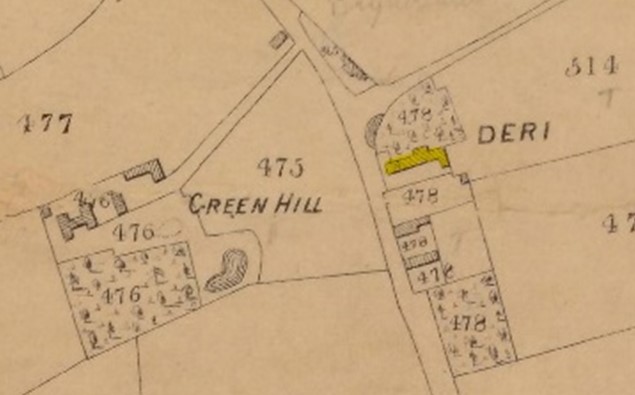 1840 Tithe map showing the site of The Deri Pub Cardiff