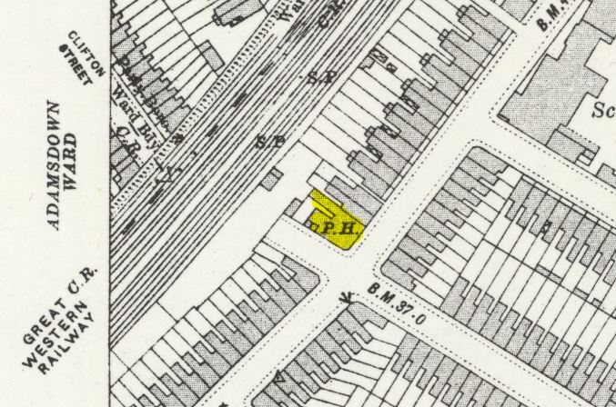 1919 OS Map showing The Cardiff Arms pub (surveyed 1915 to 1916)
